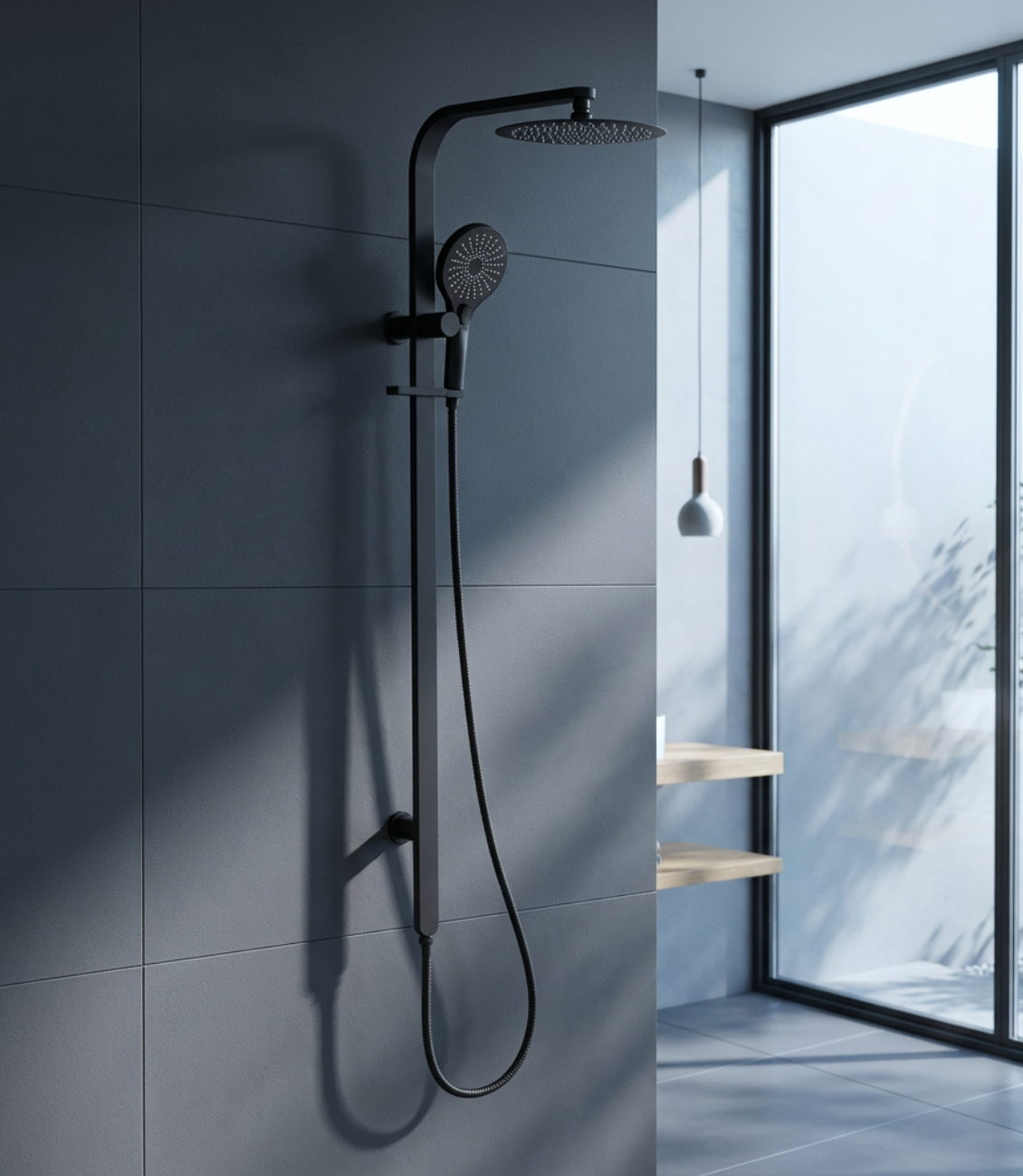Luxury Black Bathroom Shower Faucet 304 Stainless Steel and Brass Body Square Rain Shower Head Set