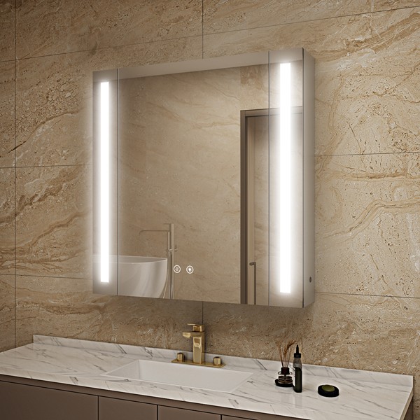 Bathroom lighted mirror cabinet